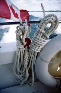 coiled lines on stern rail