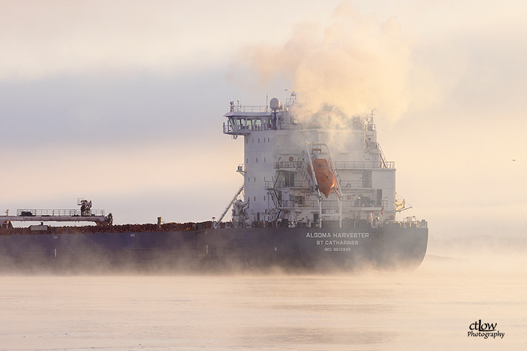 Algoma Harvester freighter ship fog