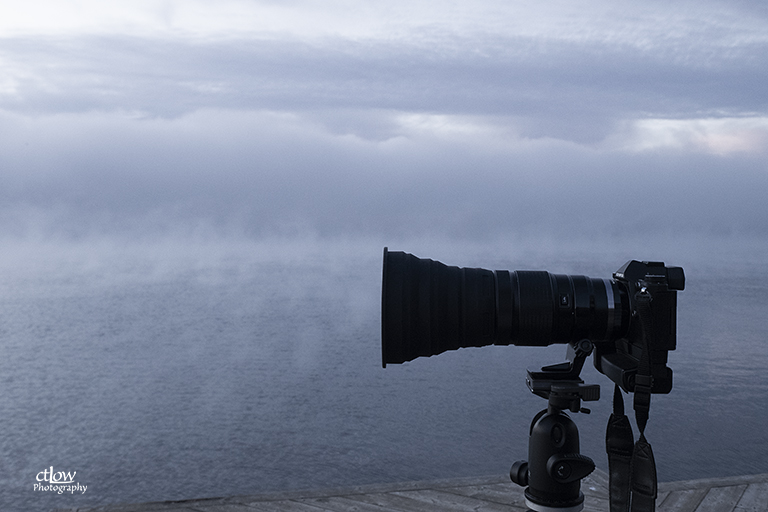 camera tripod dawn fog