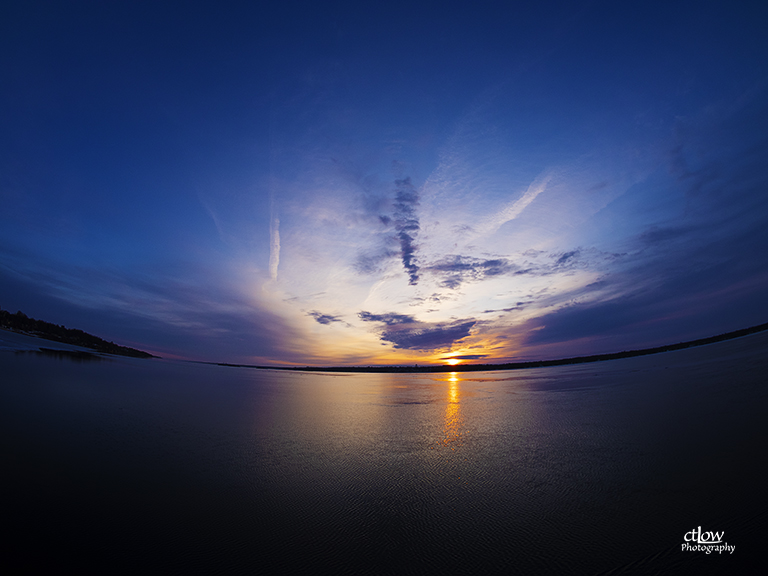 sunrise St. Lawrence River water sky cloud uwa fisheye ultra-wide-angle