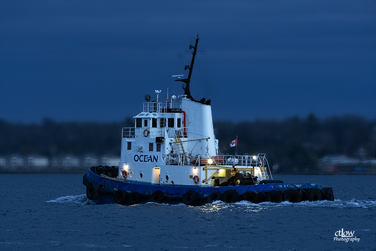Ocean A Gauthier tugboat dusk St. Lawrence River Great Lakes Seaway